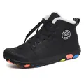 Warm high-top children's black winter cotton shoes with colorful non-slip sole accents - 30 / Black