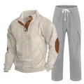 Ensemble décontracté en velours côtelé pour homme avec chemise henley et pantalon - S / Haut Et Bas / Abricot avec Gris