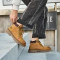 Bottes de travail en cuir jaune pour hommes avec semelle épaisse et style Martin classique - 35 / Style Doublure Unique (7279) / Jaune