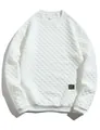 Detail view of white heavy-weight men's crewneck sweatshirt with checkered texture pattern - White
