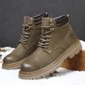 Vintage men's British style leather Martin boots with thick anti-slip sole for winter. - 35 / Single Lining Style (7279) / Khaki