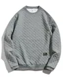Detailed view of gray heavy checkered textured men's loose crewneck sweatshirt pullover - Gray