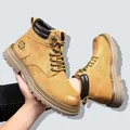 Classic tan genuine leather Martin boots with thick anti-slip soles and British style - 35 / Fleece Lined Style (7279) / Yellow