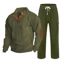 Ensemble deux pièces en velours côtelé vert olive avec chemise Henley et pantalon droit - S / Haut Et Bas / Vert armée et vert armée