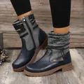 Bottines Martin élégantes pour femmes avec talon épais et col en tricot confortable. - Noir