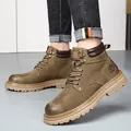 Classic men's leather Martin boots, stylish British winter work boots for outdoor wear - 35 / Fleece Lined Style (7279) / Khaki