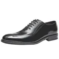 Elegant black leather oxfords with crocodile embossing, perfect for business or weddings. - 37 / Pointed Toe Lace-up Oxford (7903) / Black