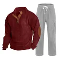 Ensemble décontracté en velours côtelé pour hommes, haut bordeaux et pantalon - S / Haut Et Bas / Bordeaux avec gris