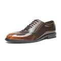 Classic brown crocodile embossed men's leather oxford dress shoes with polished finish - 37 / Pointed Toe Lace-up Oxford (7903) / Brown