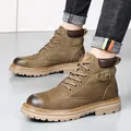 Men's retro brown suede Martin boots with thick soles and warm fleece lining. - 35 / Single Lining Style (7271) / Khaki