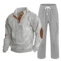 Détail d'un ensemble en velours côtelé gris pour homme avec haut Henley et pantalon. - S / Haut Et Bas / Gris avec gris