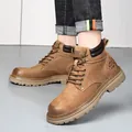 Stylish brown genuine leather Martin boots with thick lug sole for autumn and winter - 38 / Fleece-lined Style (7271) / Brown