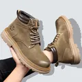 Men's British style suede Martin boots in khaki brown with thick anti-slip sole - 38 / Fleece-lined Style (7271) / Khaki