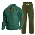 Ensemble de survêtement homme en velours côtelé vert avec haut Henley et pantalon - S / Haut Et Bas / Vert fruit avec vert armée