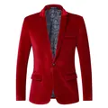 Men's slim fit red velvet blazer jacket with blue paisley patterned lining detail - M / Tops / Red