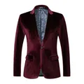 Elegant wine red velvet blazer for men featuring a sophisticated paisley lining detail - M / Tops / Burgundy