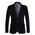 Detailed shot showing the texture of a black velvet blazer with paisley lining - M / Tops / Black
