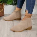Elegante beige suède Chelsea-laarzen voor dames met V-hals en een stevige blokhak - 36 / Khaki