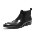 Sleek black glossy leather Chelsea boots with pointed toe and elastic side panels. - 37 / Black