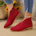 Rode suède Chelsea boots met V-uitsnijding, blokhak en puntige neus voor de herfst winter - 36 / Bordeauxrood
