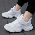 Lightweight breathable white mesh sneakers for kids with adjustable hook and loop strap closure - 28 / Double Mesh Style / White