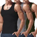 Pack of 3 men's athletic tank tops in black, grey, and olive green colors for sport - S / Tops / 3 Pieces/Pack / Black, Light Gray and Army Green