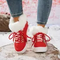 Elegantes botas de nieve rojas con forro de piel sintética blanca y suela de plataforma - Rojo