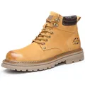 Bottes de travail classiques en cuir jaune avec semelle épaisse pour la randonnée - 35 / Style homme non doublé (7279) / Jaune
