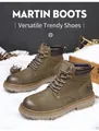 Vue détaillée de bottes Martin en daim marron sur fond de neige hivernale pure - 35 / Style Homme (7279) / Khaki Doublure Simple