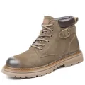 Professional brown suede Martin boots with buckle strap and thick lug sole for hiking - 38 / 7271 (7271) / Khaki (Unlined)
