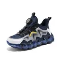 Navy blue kids' sports sneakers with rotary lace system and chunky bubble sole - Blue Leather