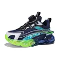 Boys' athletic running shoes featuring a rotating buckle and breathable mesh in navy blue - 28 / Deep Blue Leather Surface