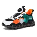 Children's sports sneakers with rotating dial lace system and chunky patchwork sole - Black Orange Double Mesh