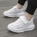 White mesh sports shoes for girls with hook and loop closure and breathable design - 28 / Mesh Style (JJL999) / White
