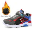 Children's boys' warm winter padded athletic sneakers with thick faux fur lining in grey and red - 28 / Black and Red (Thick Fleece-lined)