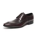 Classic dark brown shiny leather derby shoes with brogue detailing for formal wear - 37 / Burgundy