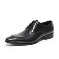 Polished black leather Derby shoes with pointed toe and brogue detailing - 37 / Black