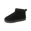 Women's black suede snow boots with warm faux fur lining and thick non-slip sole - Black