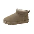 Warm chestnut plush-lined short snow boots with thick anti-slip rubber sole for women - Khaki