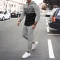 Lässiges Waffelstrick-Set für Herren mit Kapuze, Streifenmuster und langer Hose - S / Oberteil Und Unterteil / Grau & Schwarz Block (Graue Hose)