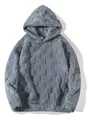 Oversized grijze fleece hoodie met unieke 3D-schaakbordtextuur en warme capuchon - S / Tops / Grijs