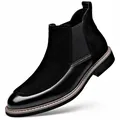 Men's stylish black Chelsea boots featuring premium leather and suede patchwork design - Black Single Lining