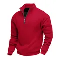Sweat-shirt rouge pour homme avec fermeture éclair, col montant et doublure polaire chaude - Rouge
