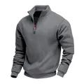 Men's casual grey 1/4 zip sweatshirt with stand collar and ribbed cuffs design - S / Tops / Dark Gray