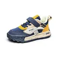 Fashionable children's sports sneakers with durable leather upper in navy and yellow - 28 / Dark Blue