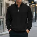 Detail view of men's black jacquard sweatshirt with a metal zipper and stand collar - S / Tops / Black