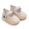Vue détaillée de chaussures de princesse matelassées beiges en cuir PU pour bébé - Abricot