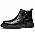 Bottines Chelsea classiques en cuir noir pour hommes avec fermeture éclair latérale - Noir
