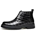 Botines negros para hombre con patrón de cocodrilo y elegantes hebillas laterales dobles - 38 / Gris