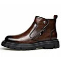 Bottine Chelsea marron style britannique pour homme avec zip latéral et semelle épaisse - Marron